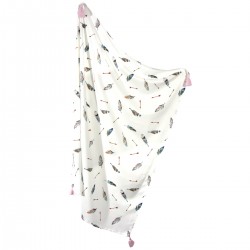 Bamboo Swaddle 100x120cm with fringes Pink Pure