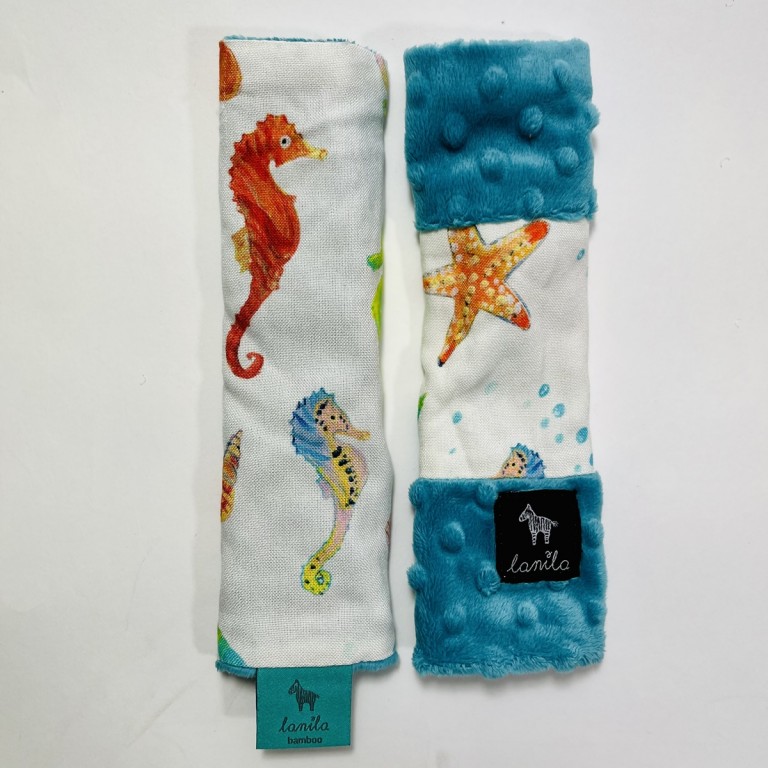 End of collection - Seatbelt Cover 100% Bamboo Pacific Blue Seahorse