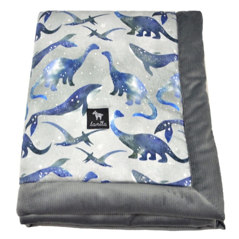Newborn Blanket 60x70cm Dark Grey Dreaming Dino - Velvet