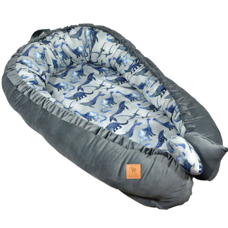 Baby Nest Dark Grey Dreaming Dino - Velvet