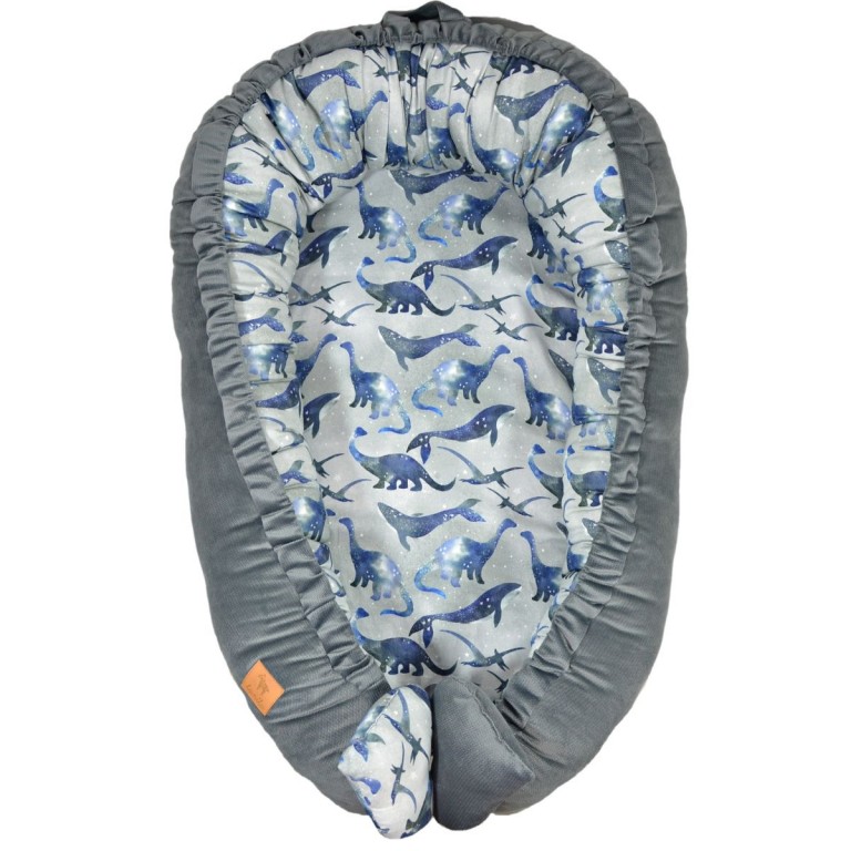 Baby Nest Dark Grey Dreaming Dino - Velvet