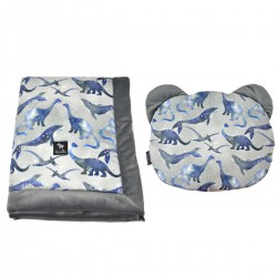 Baby Set Newborn Blanket Velvet 60x70cm + Teddy Pillow Dark Grey Dreaming Dino