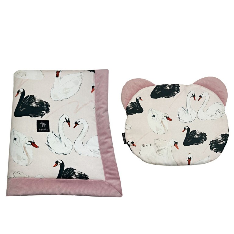 Baby Set Newborn Blanket Velvet 60x70cm + Teddy Pillow Sepia Rose Swans