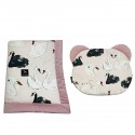 Baby Set Newborn Blanket Velvet 60x70cm + Teddy Pillow Sepia Rose Swans
