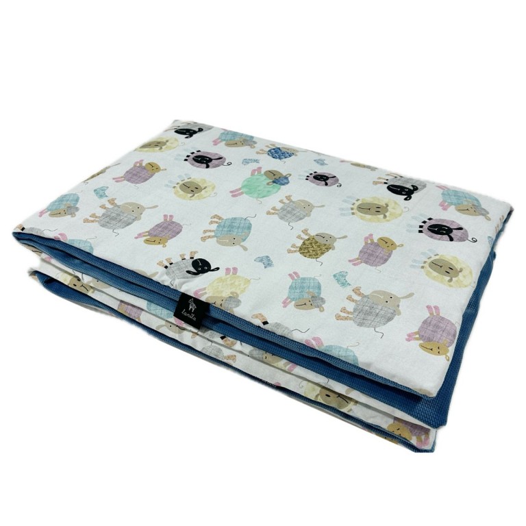 Preschooler Blanket 100x130cm Blue Cotton Sheep - Velvet