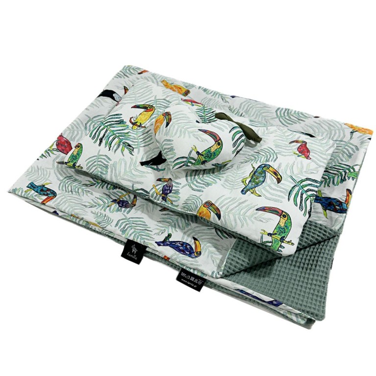 Baby Set Limit Newborn Light Blanket 75x100cm + Pillow 25x40cm Wafel Green Tukan + Heart