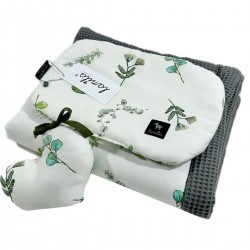 Baby Set Limit Newborn Blanket 60x70cm + Pillow 20x30cm Wafel Dark Grey Herbs + Heart