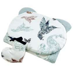 Baby Set Limit Newborn Blanket 60x70cm + Pillow Teddy Wafel Mint Mandala Birds + Heart
