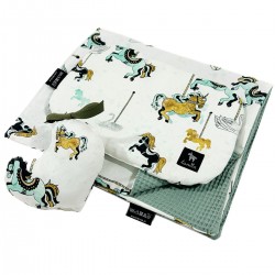 Baby Set Limit Newborn Light Blanket 60x70cm + Pillow 20x30cm Wafel Green Funfair + Heart