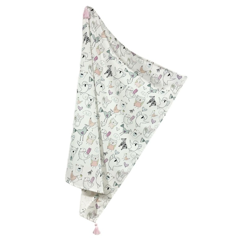 Bawełniany Otulacz z frędzlami Tender Friends 75x100cm