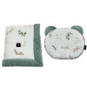 Baby Set Newborn Blanket Velvet 60x70cm + Teddy Pillow Olive Green Flora