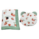 Baby Set Newborn Blanket Waffle 60x70cm + Teddy Pillow Basil Green I Love Strawberry