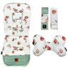 NEW Baby Set Pad + Pillow + Cover + Strap Olive Green I Love Strawberry - Waffle