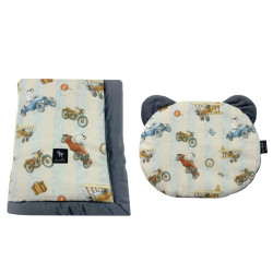 Baby Set Newborn Blanket Velvet 60x70cm + Teddy Pillow Dark Grey Retro Ride