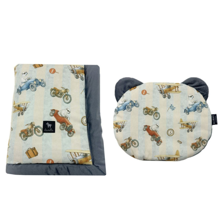 Baby Set Newborn Blanket Velvet 60x70cm + Teddy Pillow Dark Grey Retro Ride