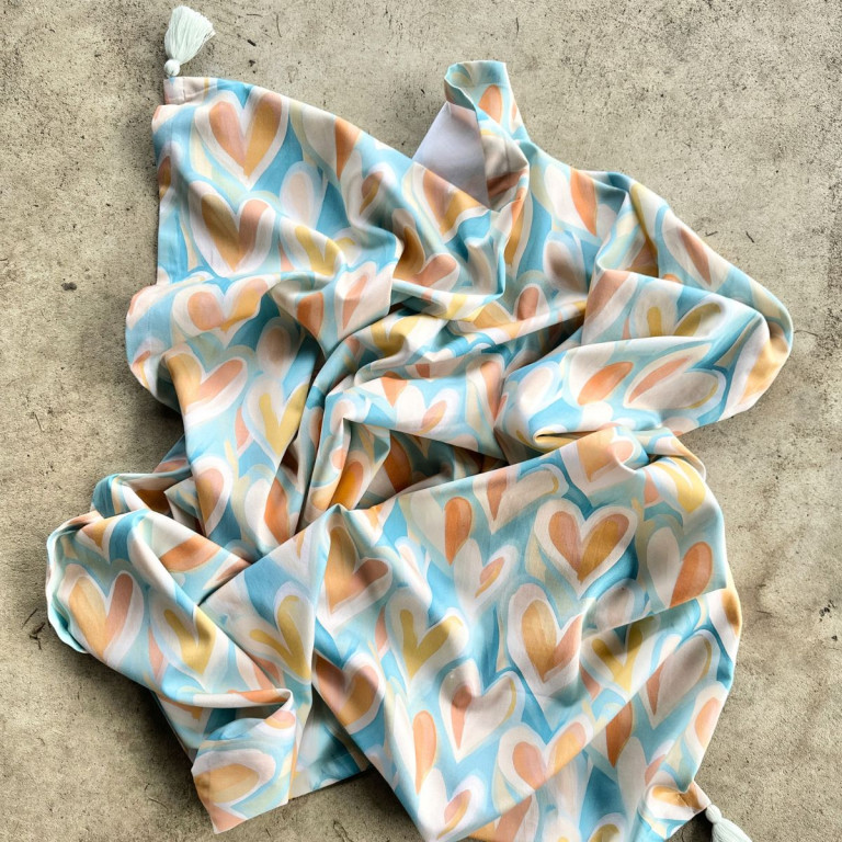 Cotton Swaddle with Mint Fringes Pastel Amour 75x100cm