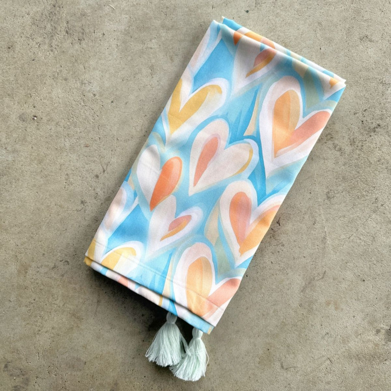 Cotton Swaddle with Mint fringes Pastel Amour 100x120cm