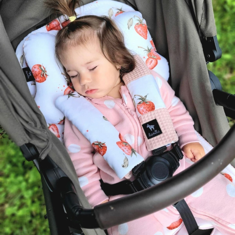 NEW Baby Set Pad + Pillow + Cover + Strap Grapefruit Rose I Love Strawberry - Waffle