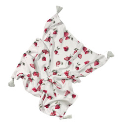 Bamboo Swaddle 100x120cm with fringes Mint I Love Strawberry