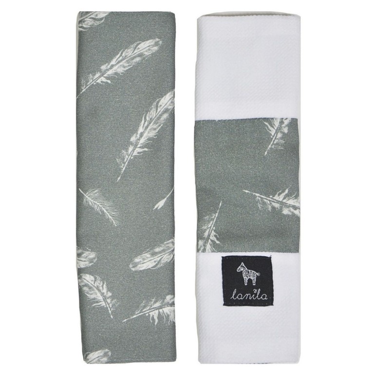 Seatbelt Cover Dark Grey White Feathers - Velvet